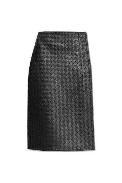 Bottega Veneta Intrecciato Leather Pencil Skirt In Green