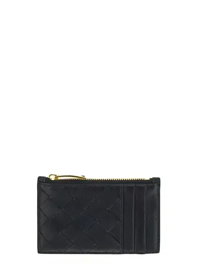 Bottega Veneta Intrecciato Zipped Card Case In Black-gold