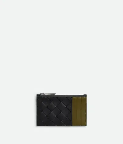 Bottega Veneta Intrecciato Zippered Card Case In Shadow/olive Oil