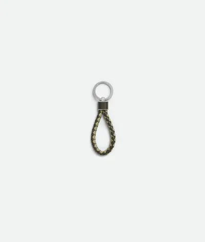 Bottega Veneta Intreccio Key Ring In Kaki/travertine