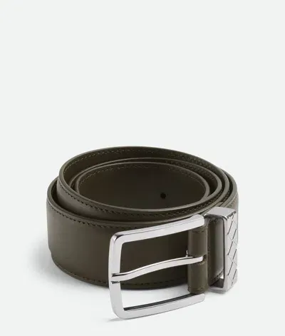 Bottega Veneta Intreccio Loop Belt In Kaki