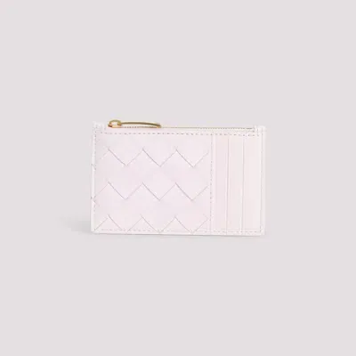 Bottega Veneta Leather Card Case In Bliss Washed Gold