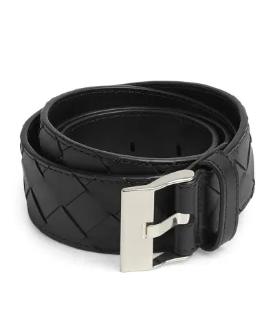 Bottega Veneta Leather Intrecciato Belt In Grey