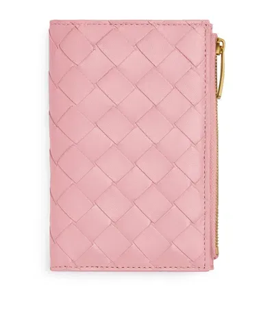 Bottega Veneta Leather Intrecciato Card Holder In Pink