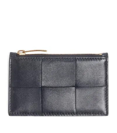 Bottega Veneta Leather Intreccio Card Holder In Black