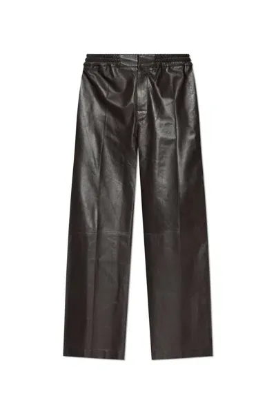 Bottega Veneta Layered Wide-leg Leather Trousers In Black