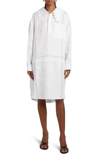 Bottega Veneta English Embroidery Linen Dress In White