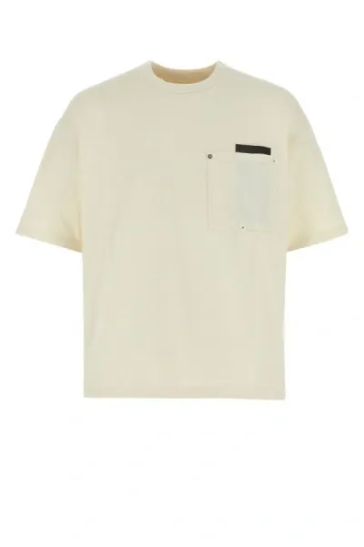 Bottega Veneta Man Ivory Cotton T-shirt In Nude & Neutrals