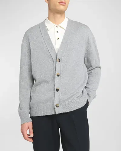 Bottega Veneta Intrecciato Patch Cashmere Blend Cardigan In Light Grey Melange