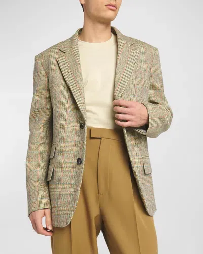 Bottega Veneta Men's Distorted Prince Of Wales Sport Coat In Beige  Yellow  & Blue