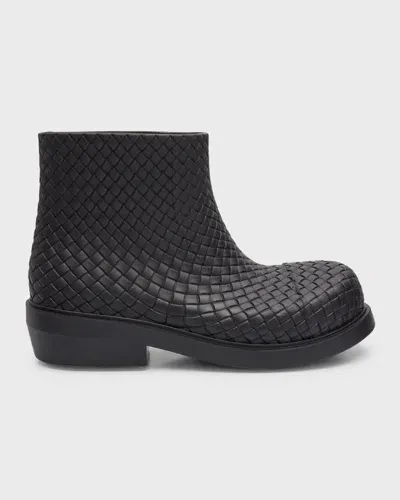 Bottega Veneta Men's Fireman Intreccio Rubber Ankle Boots In Black