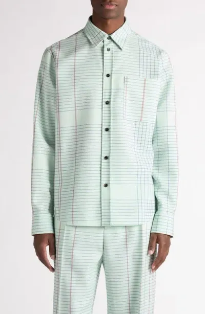 Bottega Veneta Notebook Wool Twill Button-up Shirt In 3883 Dewdrop/pink/blue