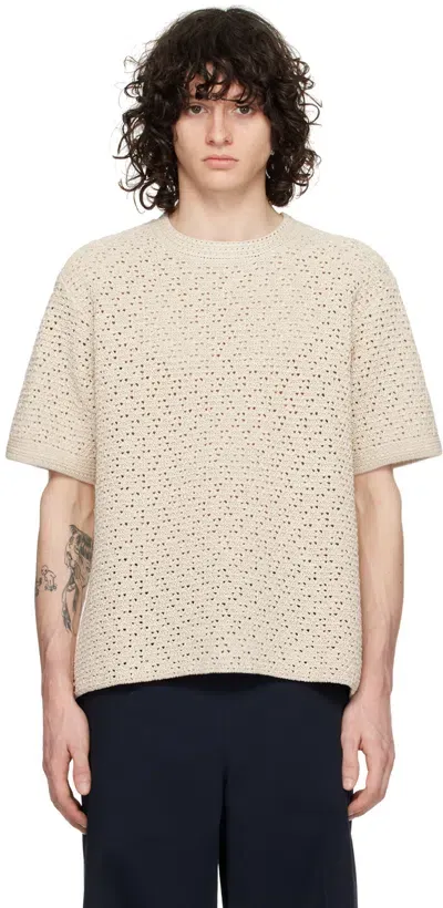 Bottega Veneta Cotton Crochet T-shirt In Bone Cloud