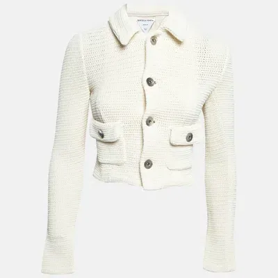 Pre-owned Bottega Veneta Off White Textured Knit Crop Jacket Xs