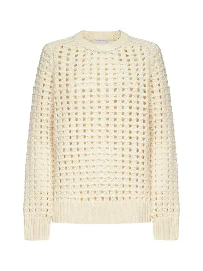 Bottega Veneta Open-knitted Crewneck Jumper In White