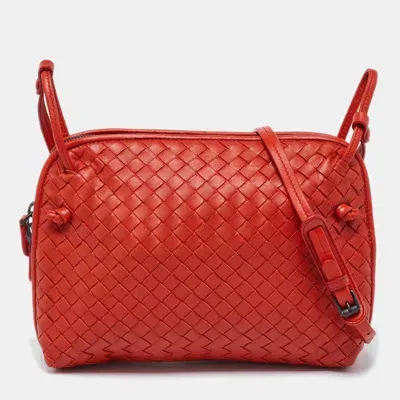 Pre-owned Bottega Veneta Orange Intrecciato Leather Nodini Crossbody Bag