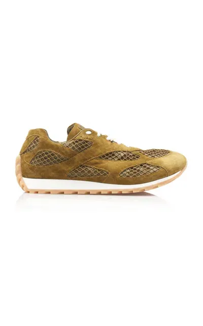 Bottega Veneta Orbit Fishnet Leather Sneakers In Green