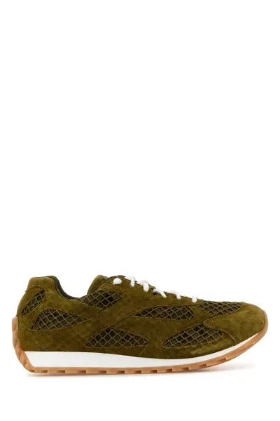 Bottega Veneta Orbit Suede Mesh Runner Sneakers In Green