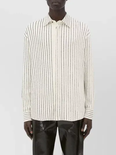 Bottega Veneta Pinstripe Knitted Linen Shirt In Chalk,grey