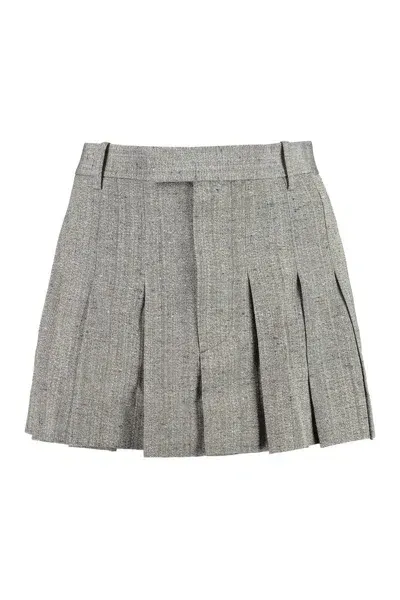 Bottega Veneta Knotted Melange Pleated Skirt In Brown