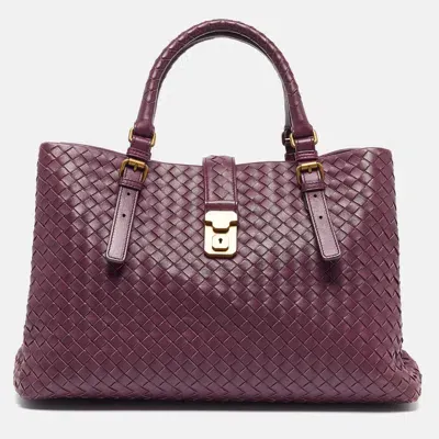 Pre-owned Bottega Veneta Plum Intrecciato Leather Medium Roma Tote In Purple