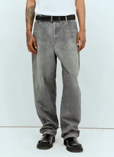 Bottega Veneta Printed Denim Leather Pants In Gray