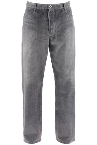 Bottega Veneta Printed Suede Effect Denim Trousers In Grey