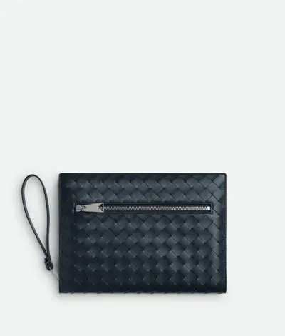 Bottega Veneta Small Intrecciato Document Case With Wristlet In Shadow