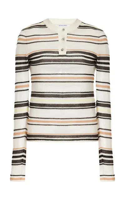 Bottega Veneta Striped Cotton Sweater In Dove Yellow