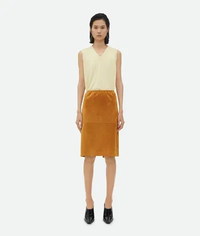 Bottega Veneta Suede Leather Skirt In Peanut Butter