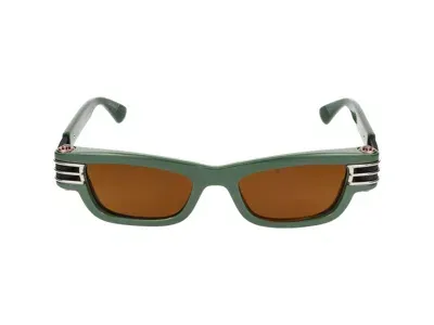 Bottega Veneta Bolt Squared Injected Acetate Sunglasses In Green Black Copper