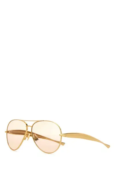 Bottega Veneta Gold Metal Aviator Sardine Sunglasses In Multi