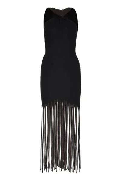 Bottega Veneta Fringed Fitted Dress In Black