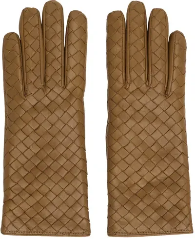 Bottega Veneta Tan Intrecciato Leather Gloves In Acorn