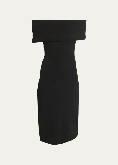 Bottega Veneta Textured Nylon Off-the-shoulder Dress In Black