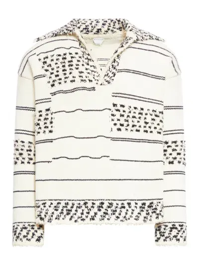 Bottega Veneta Textured Stripe Polo In White