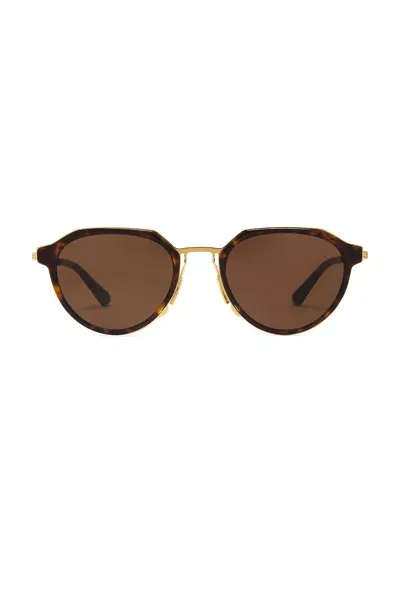 Bottega Veneta Thin Triangle Sunglasses In Havana  Gold  & Brown