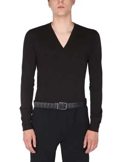 Bottega Veneta V-neck Knit Jumper In Brown