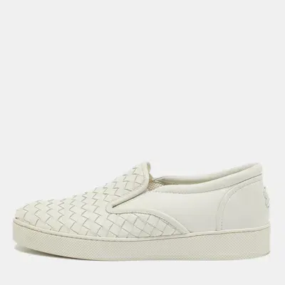 Pre-owned Bottega Veneta White Woven Leather Dodger Slip On Sneakers Size 38.5