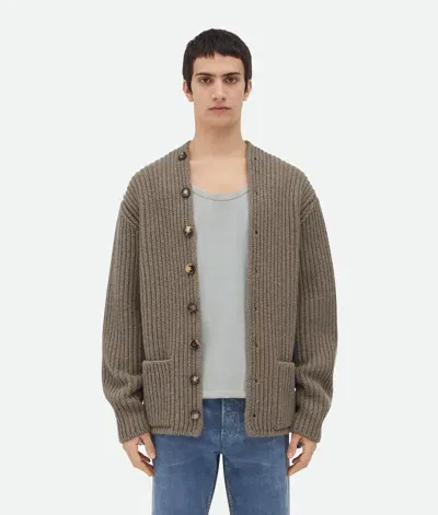 Bottega Veneta Wool And Cashmere English Rib Cardigan In Sand Melange