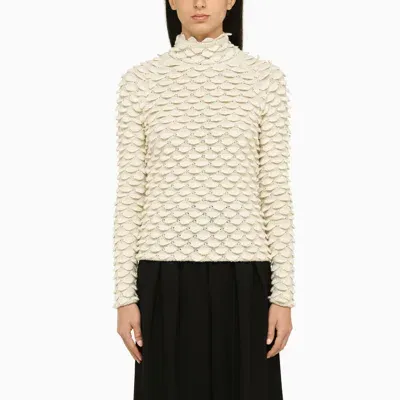 Bottega Veneta Fish Scale Wool High-neck Sweater In Dove