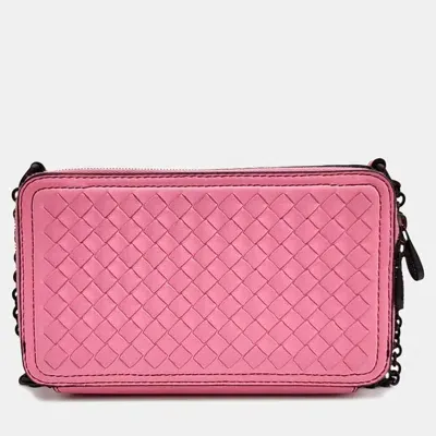 Pre-owned Bottega Veneta Woven Camera Bag In Pink