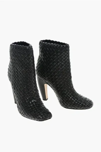 Bottega Veneta Woven Leather Canalazzo Booties 10cm In Black