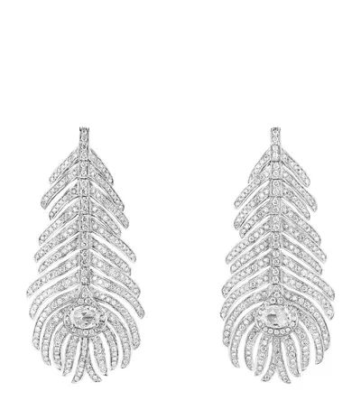 Boucheron Medium White Gold And Diamond Plume De Paon Earrings In Gray