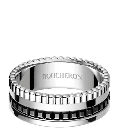 Boucheron Small White Gold Quatre Black Ring In Metallic