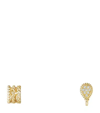 Boucheron Yellow Gold And Diamond Serpent Bohème Asymmetric Clip-on Earrings In Red