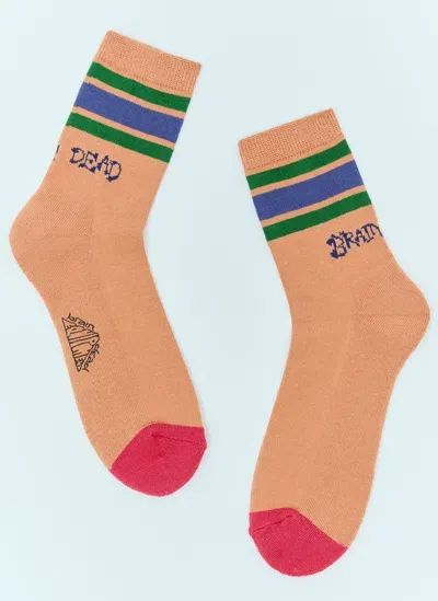 Brain Dead Logo Striped Quarter Socks In Orange