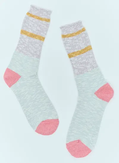 Brain Dead Slub Two Stripes Crew Socks In Multicolour