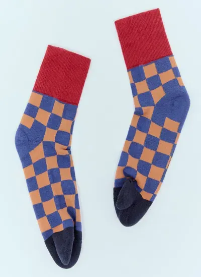 Brain Dead Tabi Checker Ankle Socks In Blue