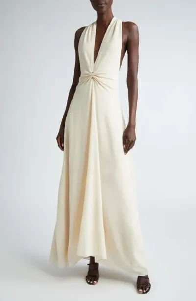 Brandon Maxwell The Banks Plunge Neck Wool Blend Dress In Ivory